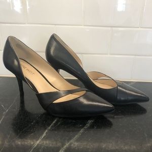 Nine West Kemble Black Leather Cutout Stiletto Pumps Shoes